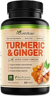 Turmeric and Ginger Supplement - Tumeric Curcumin Joint Support Pills - with Apple Cider Vinegar & BioPerine Black Pepper - 95% Curcuminoids - 60 Capsules