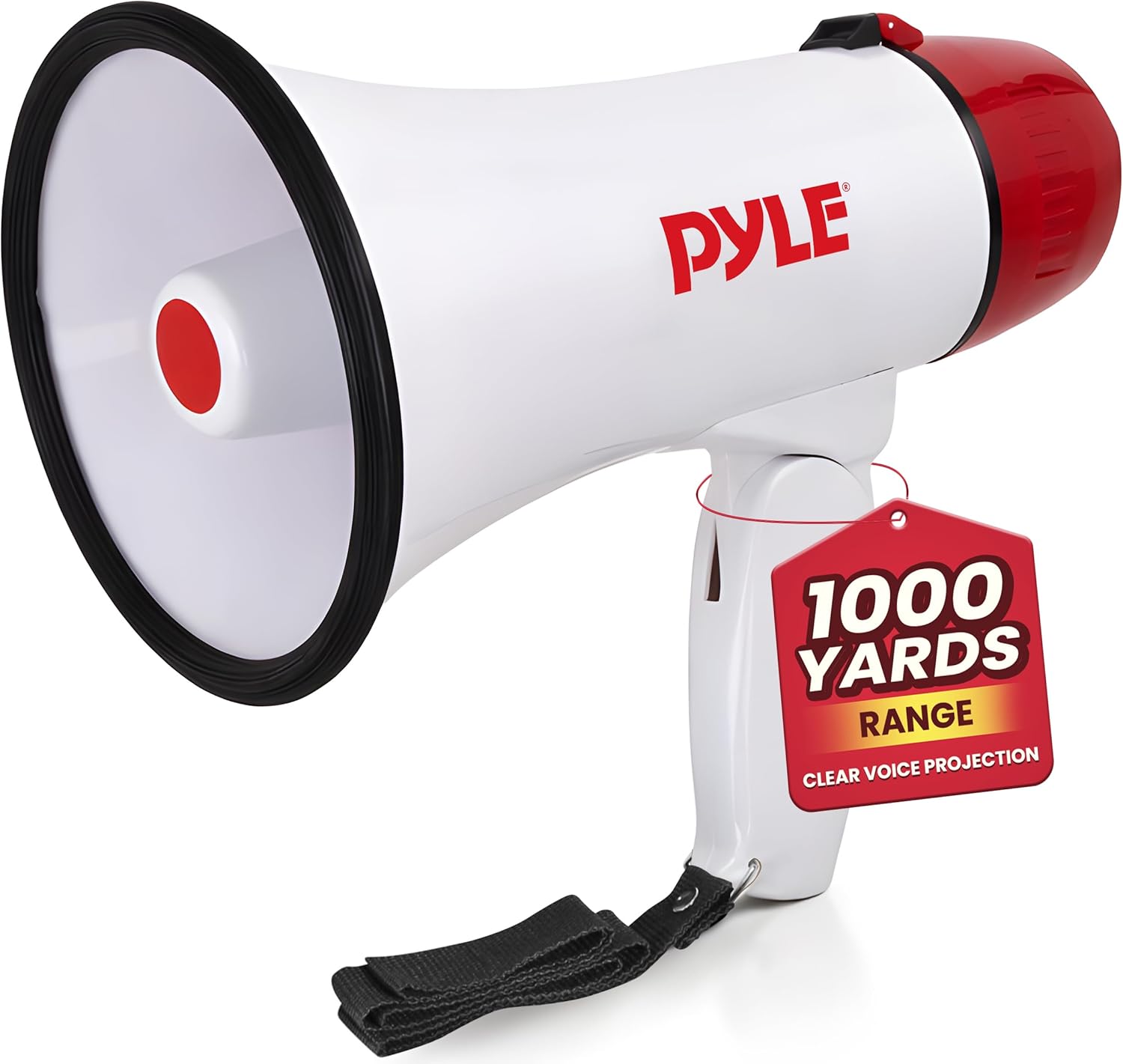 Pyle 20W Megaphone Bullhorn - 5.4'' x 8.6'' Portable Megaphone, Projection Range 1000 Sq. Yards, Voice Talking & Siren Alert, Shoulder Strap, Battery Operated, (White)