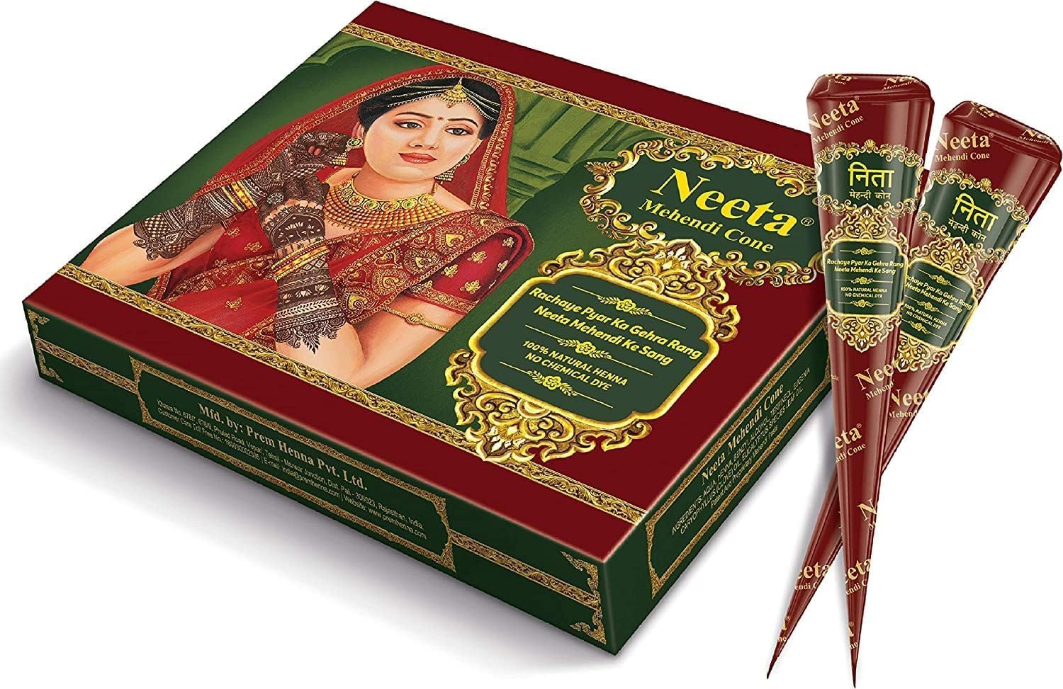Pack of 12 Neeta Mehndi Cones Dark Brown Mehndi | All Natural Body Art Organic Hebral Temporary Tattoo | Ready to Use Henna