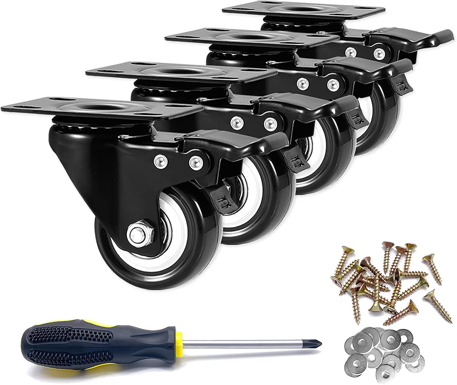 Caster Wheels, 2 inch Casters, Casters Set of 4 Heavy Duty - CLOATFET Locking Casters, Swivel Casters with Brake (Top Plate), Non Marking Black Castor Wheels for Cart Furniture Workbench