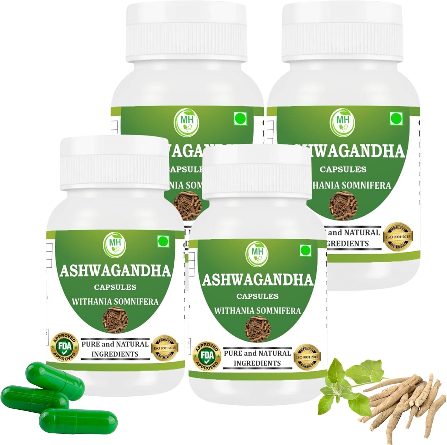 Morsan Healthcare Ashwagandha (Withania somnifera) Capsule | Pack of 60 x 500 MG. Vegetarian Capsules | Natural Herbal Supplement | GMP Certified | Gluten Free (Pack of 4)