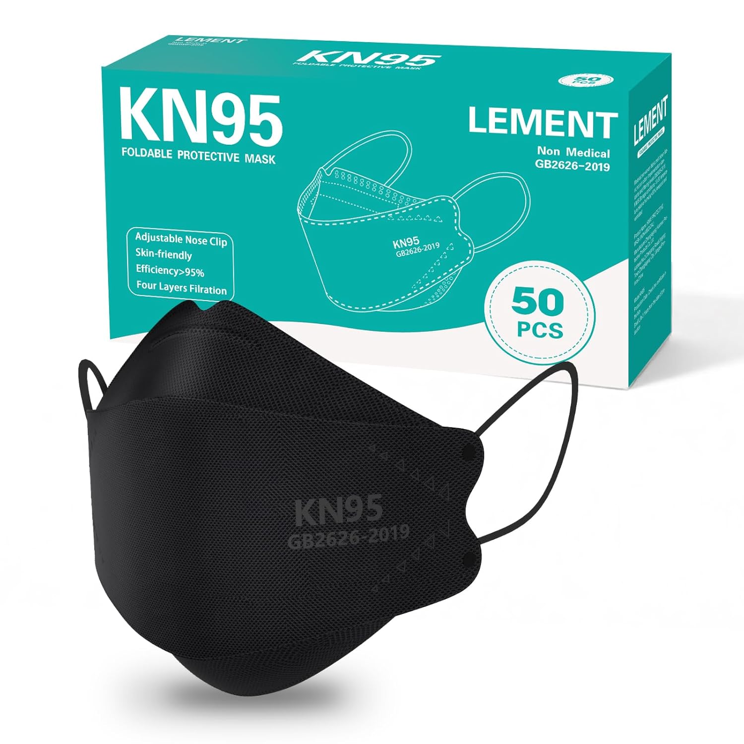 LEMENT KN95 Face Masks,50 Pack Breathable Cup Dust Disposable Masks For Adult,Teenager