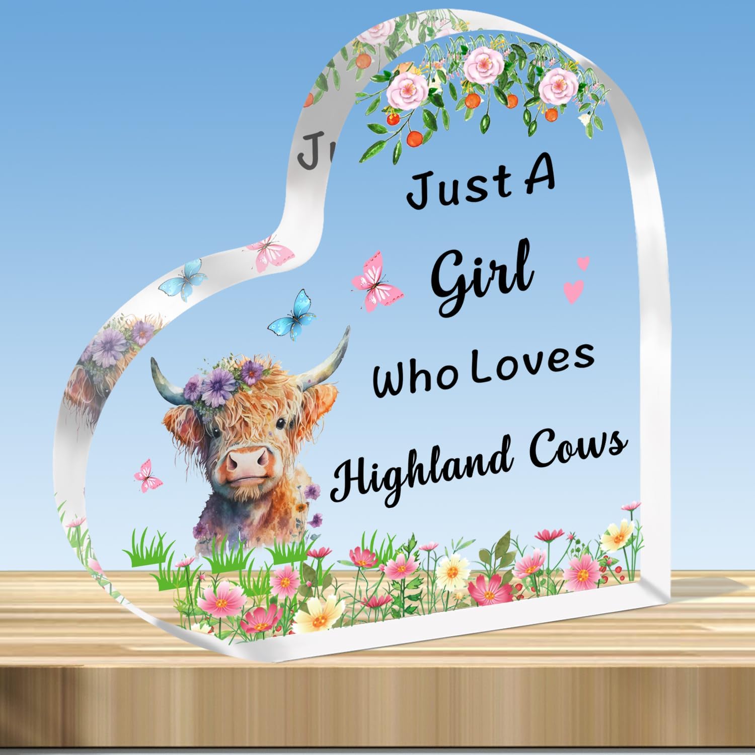JMIMO Highland Cow Gifts for Women Girls Cut Highland Cow Acrylic Birthday Christmas Plaque Gifts Just A Girl Who Loves Highland Cows Keepsake
