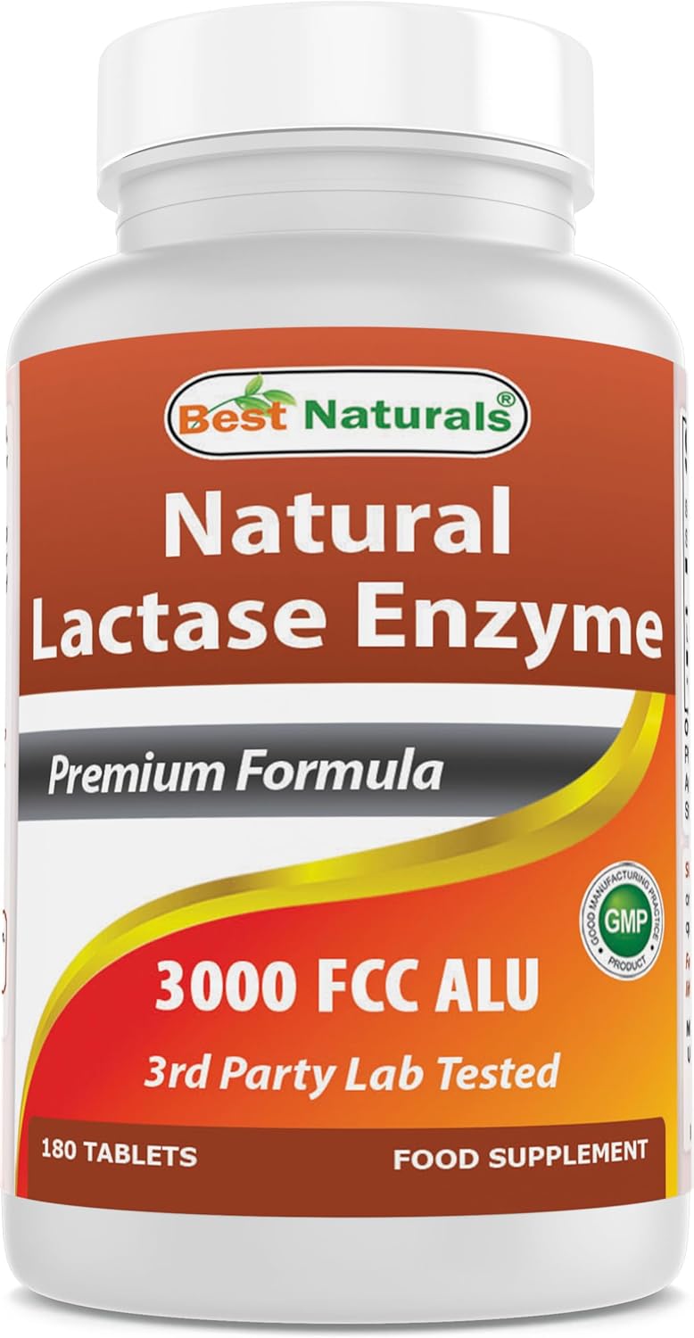 Best Naturals, Fast Acting Lactase Enzyme, 3000 FCC ALU, 180 Tablets (180 Count (Pack of 1))