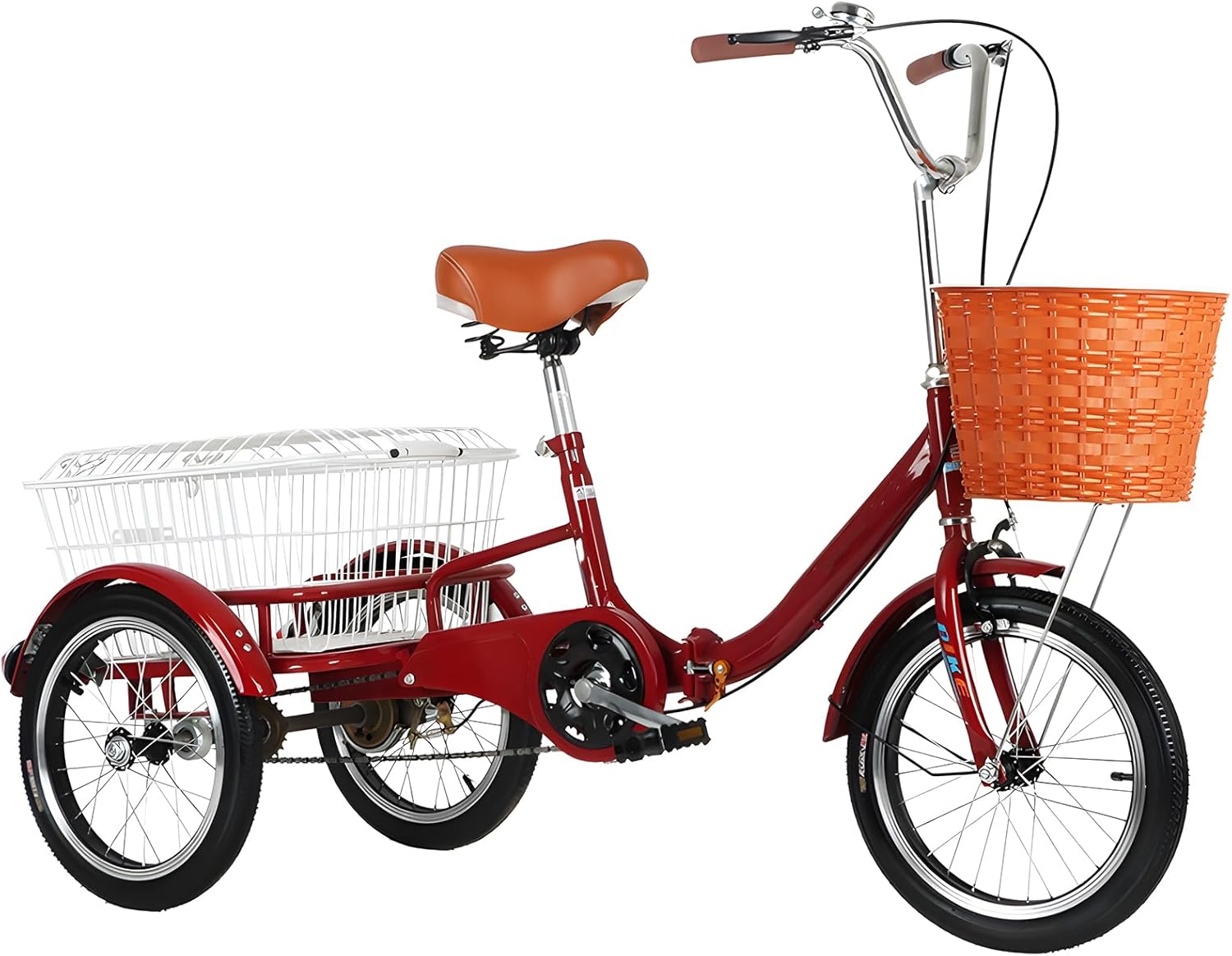 KIBONCY 16'' Adult Tricycle, With Front & Rear Removable Wheeled Baskets, 3 Wheel Bikes, for Adults Seniors Women Men B