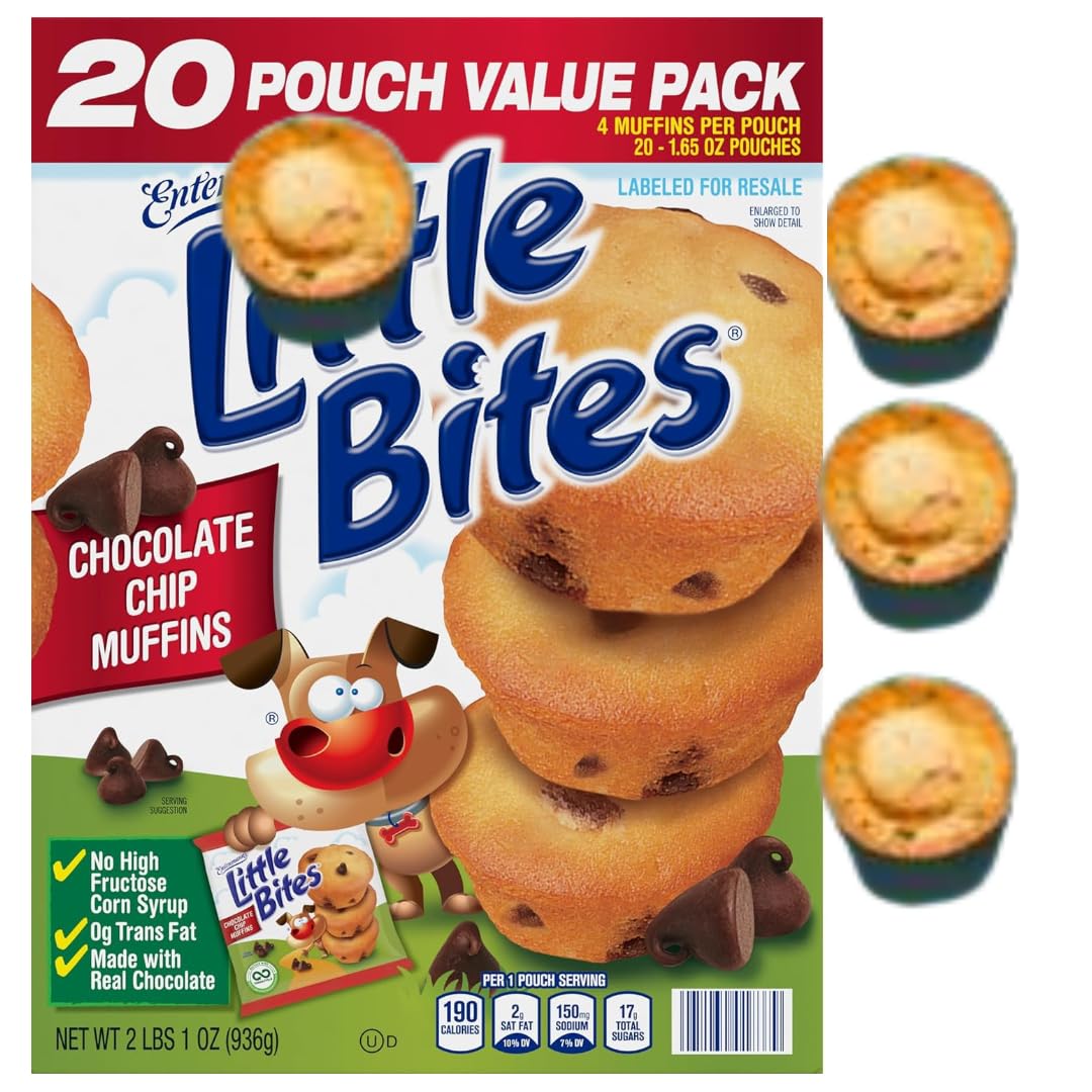 (Value Pack) Little~Bites Chocolate Chip Muffins, 20 Individual Packs, (4 ct Each), Soft Mini Muffins, 33 oz Multipack (20 Pouch Chocolate Chip | 1 Pack)