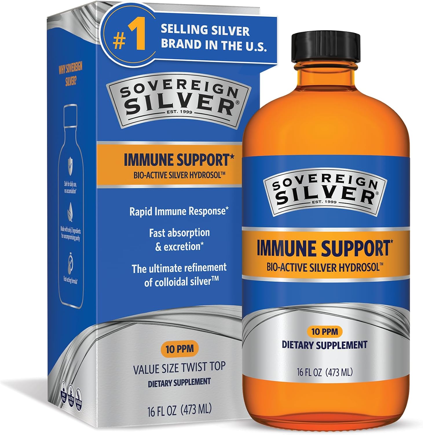 Sovereign Silver Immune Support, Colloidal Silver, 16 fl oz (473 mL)
