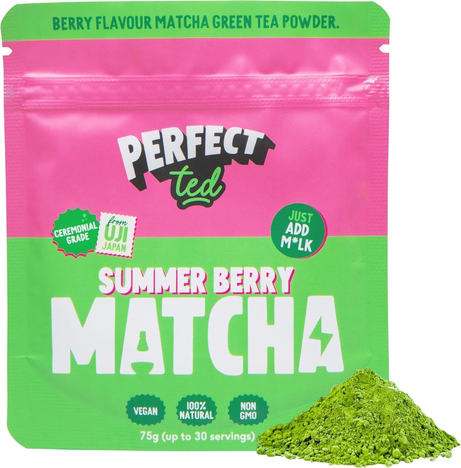 Perfect Ted | Summer Berry 75g | Ceremonial Grade Latte Powder | Japanese Matcha Tea Powder | Matcha Fuel (30 Servings)