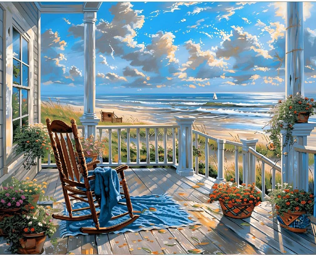 Landscape Paint by Numbers Kit for Adults Beginners, Beach Adult Paint by Numbers on Canvas, Acrylic Painting Crafts for Home Decor (16x20inch)