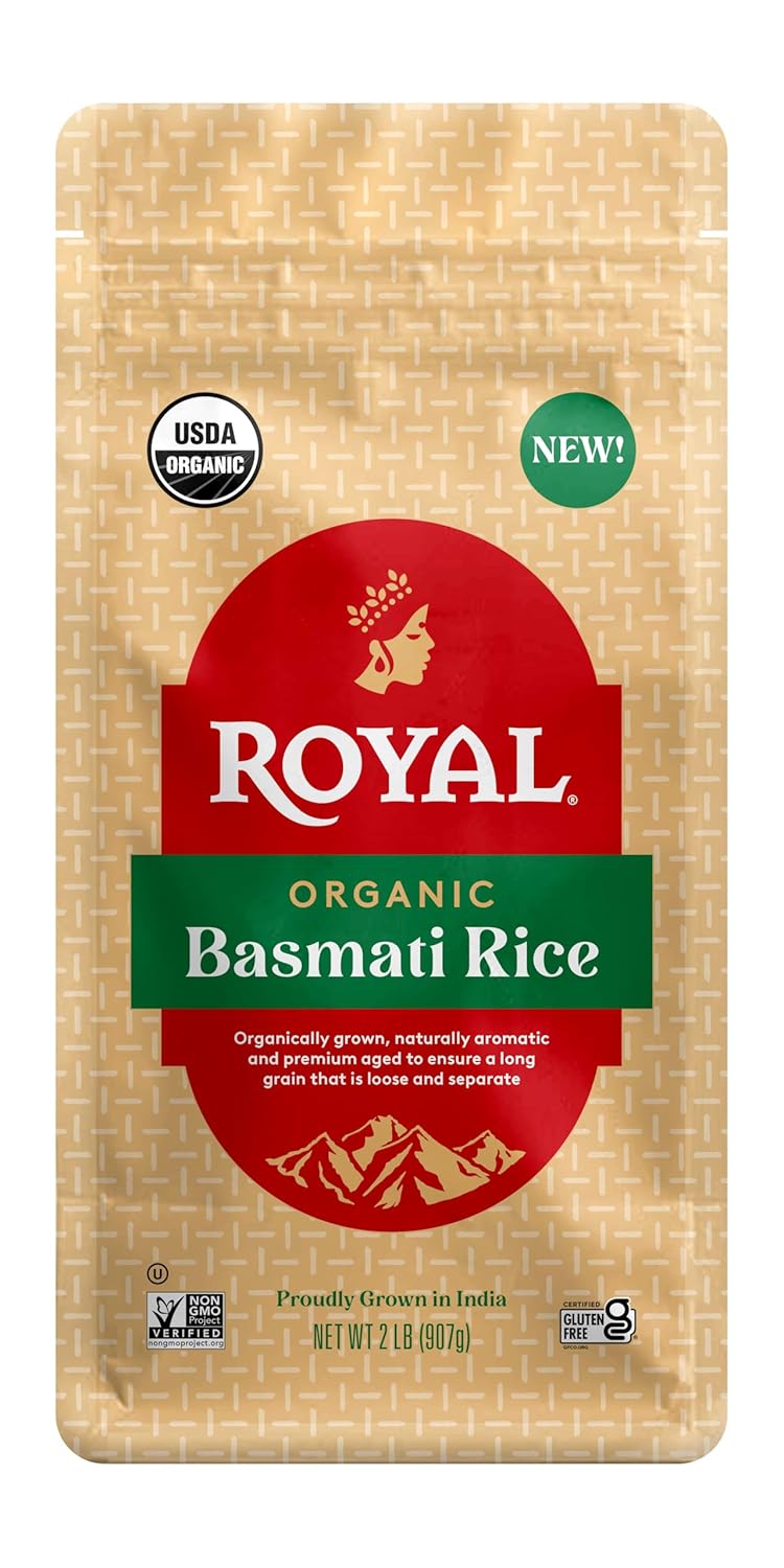 Royal White Basmati Rice - Organic Long Grain Basmati Rice - 2 lb Bag