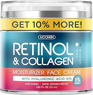 Retinol Cream for Face with Hyaluronic Acid, Day-Night Anti-Aging Moisturizer for Women, Men, Collagen Cream for Face Reduces Wrinkles, Dryness, 1.85 Oz