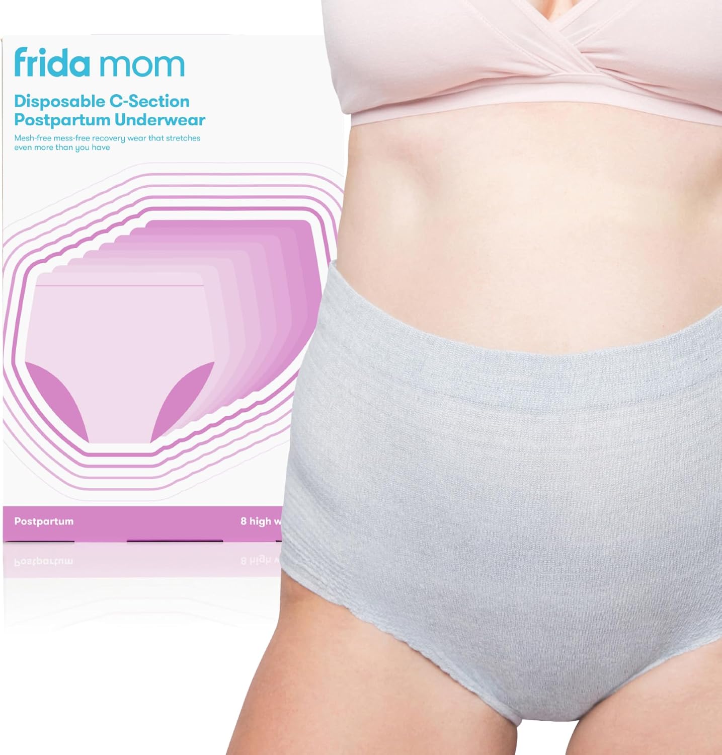 Frida Mom Postpartum Disposable Knickers | Microfibre High Waist C-Section Cut Knickers with Super Soft, Stretchy and Breathable Fabric | Size Regular, 8ct