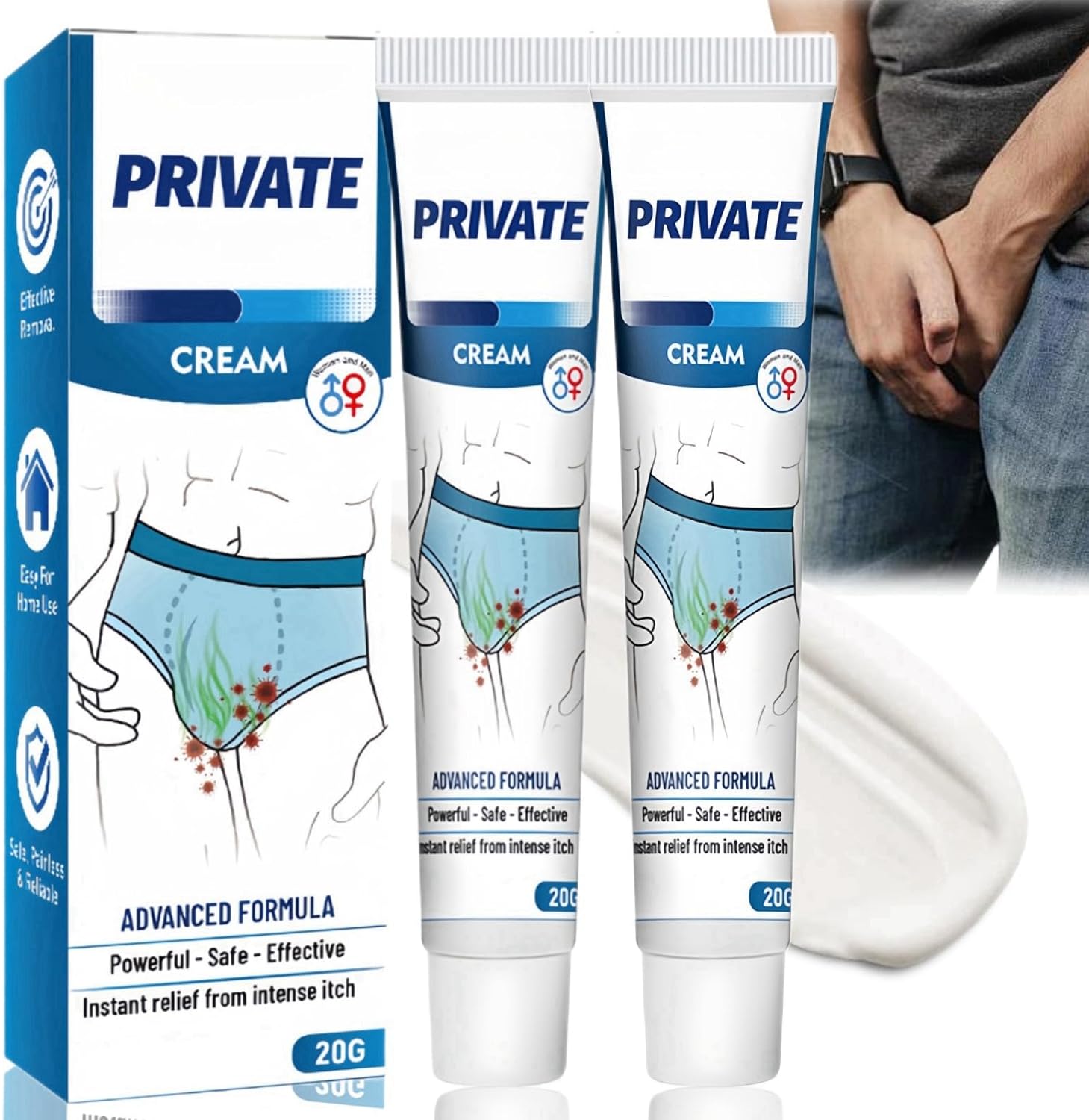 2Pcs Cream for Private Part,Fungal Cream for Skin,Antifungal Cream to Quickly Relieve Itching&Chapped Feeling&Remove Odor,Anti Itch Cream for Man,Men Itching Cream,Cream for External Use for Men