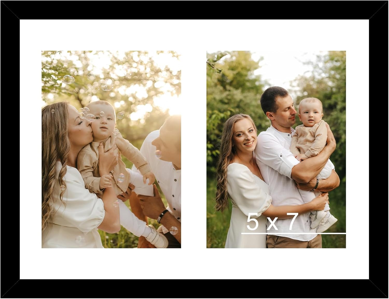 8.5x11 Double 5x7 Collage Picture Frame with Mat, Display 2 5x7 Photos or 8.5x11 Picture, Lightweight Two Opening 5 x 7 Photo Frame Collage for Wall Hanging or Tabletop, Black