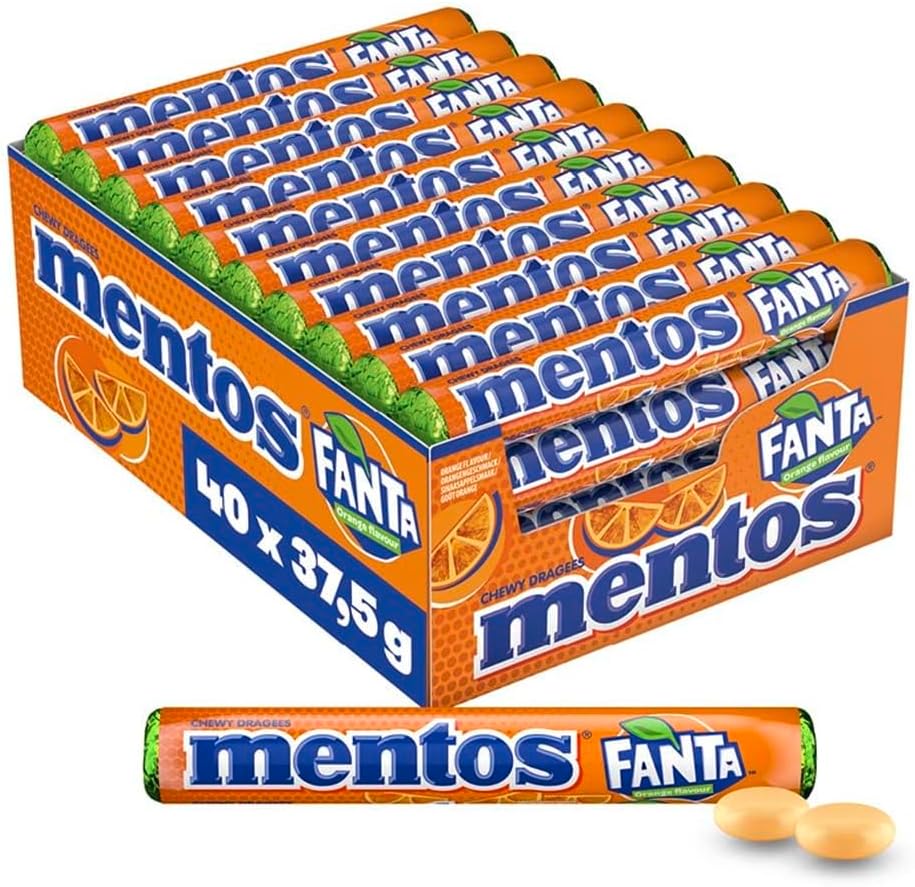 Mentos Soft Chews, Fanta Orange Party Sweets, Suitable for Vegetarians - 40 Rolls