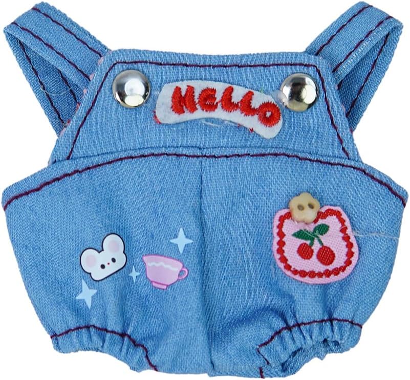 La-bub Denim Romper Set - Cute Cherry Embroidery & Bunny Print for 3.5" Vinyl Figures (Collector Outfit 12+ Only) Blue