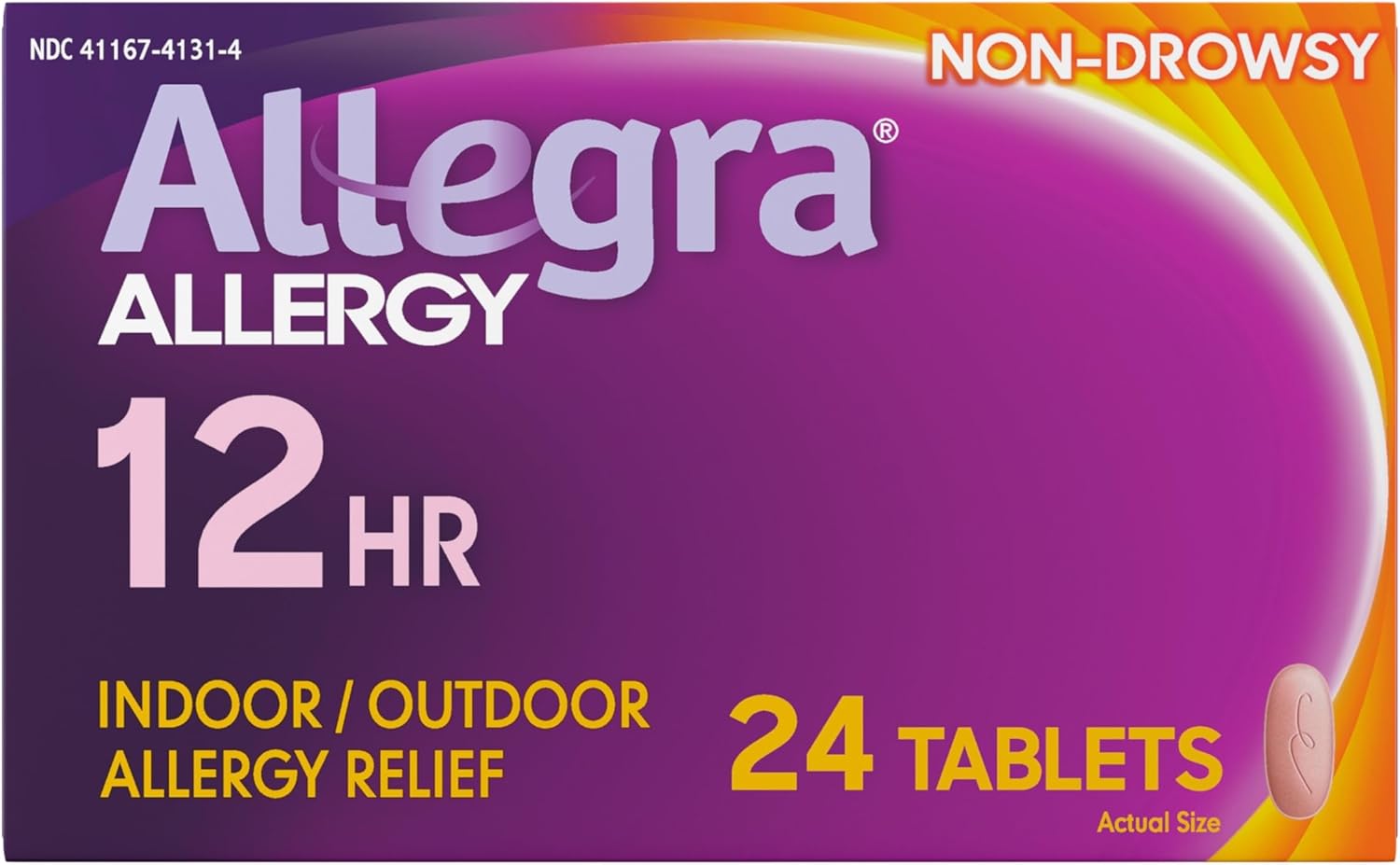 Allegra Adult 12-Hour Allergy Relief Tablets, Non-Drowsy Indoor and Outdoor Allergy Medicine, 60 mg Fexofenadine HCI Antihistamine Pill, 24-Count