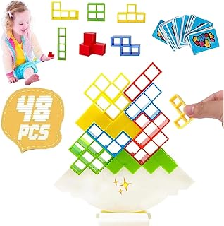 48PCS Tower Game Balance Stacking Blocks, Tower Balancing Stacking Board Games Building Blocks Puzzle Toy, Family Games Birthday for Kids Adults