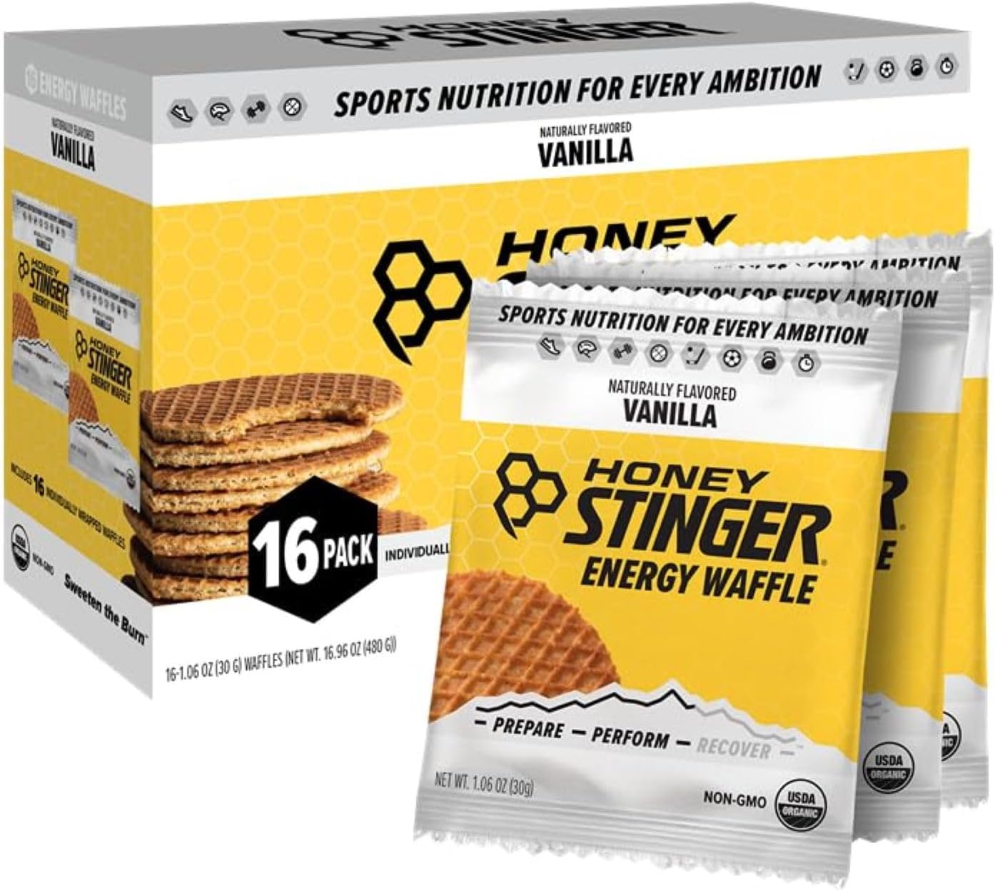 Honey Stinger Stinger Waffle , Vanilla , 1-Ounce Packages (Pack of 16)