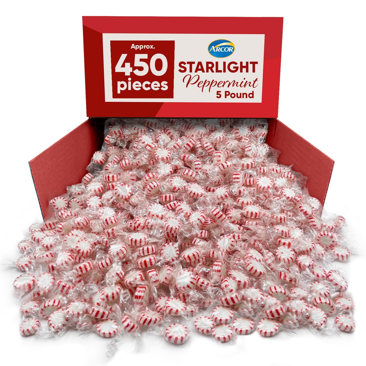 Starlight Peppermint Candy Bulk - 5 Pounds Approx 450 Candies - Hard Candy Individually Wrapped Christmas - Holiday Mints