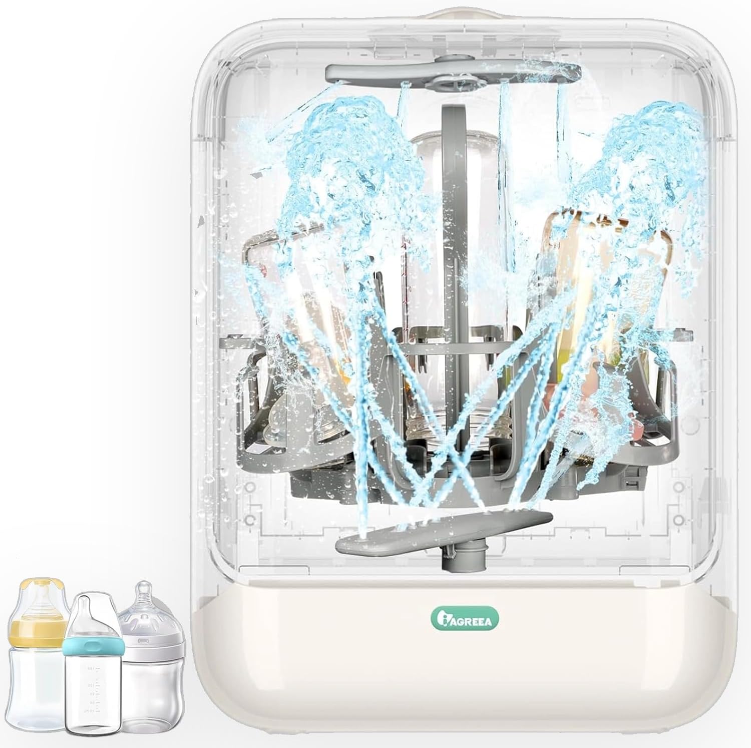 IAGREEA Baby Bottle Washer, Sterilizer and Dryer, All-in-One Pro Cleaning Machine for Bottles, Pump Parts & Baby Essentials, Effortless Care, Replaces Hand Washing, BPA-Free, 72-hour Storage