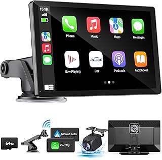 Wireless Apple Carplay Screen for Car 4K Dash Cam, 9" Portable Apple Carplay & Android Auto Car Stereo, with 1080p Backup Camera, GPS Navigation/Mirror Link/Voice Control//Bluetooth