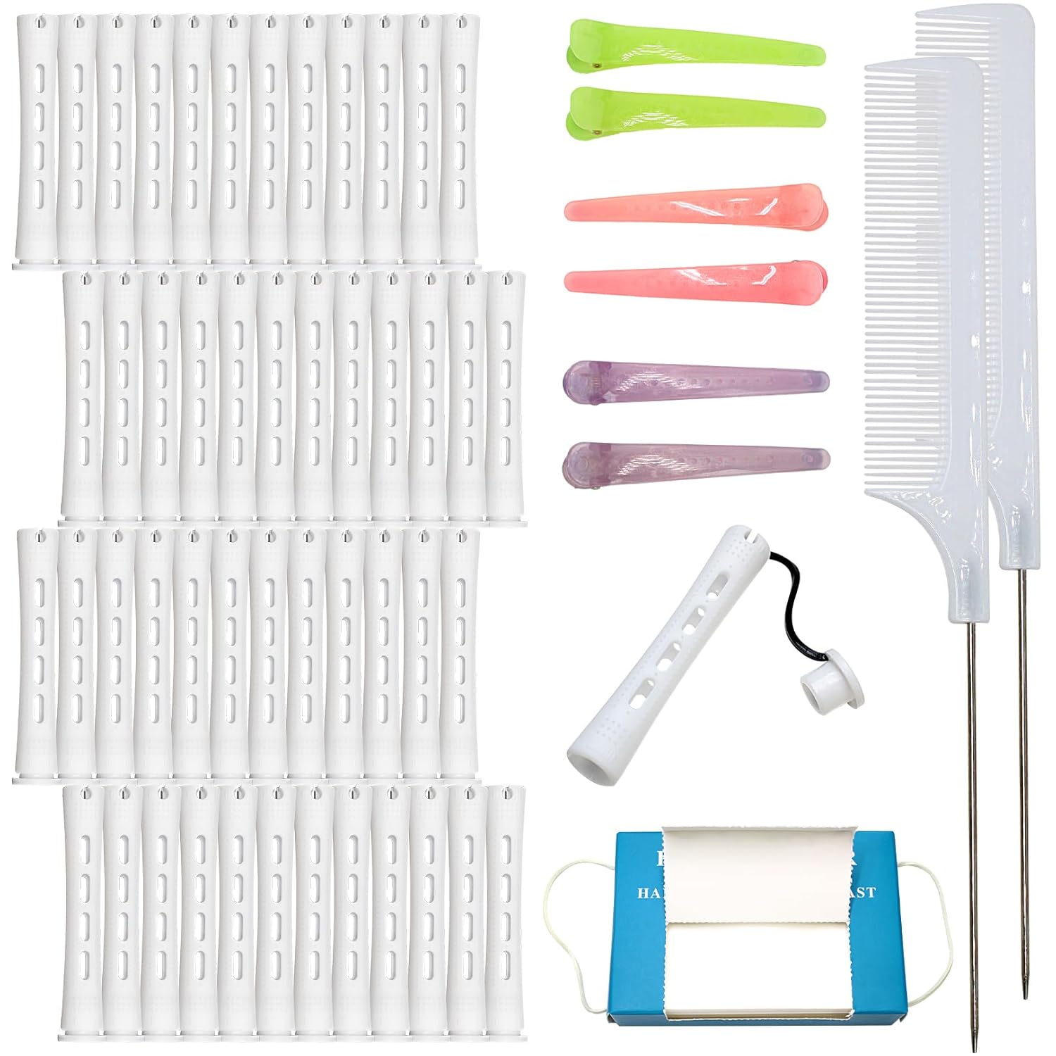 Professional 48 Pcs Cold Wave Perm Rods Plastic Hair Styling Kit with 350 Perm Papers 6 Duckbill Clips 2 Steel Pintail Combs Salon Home Hairdressing Tools for Curling Waving