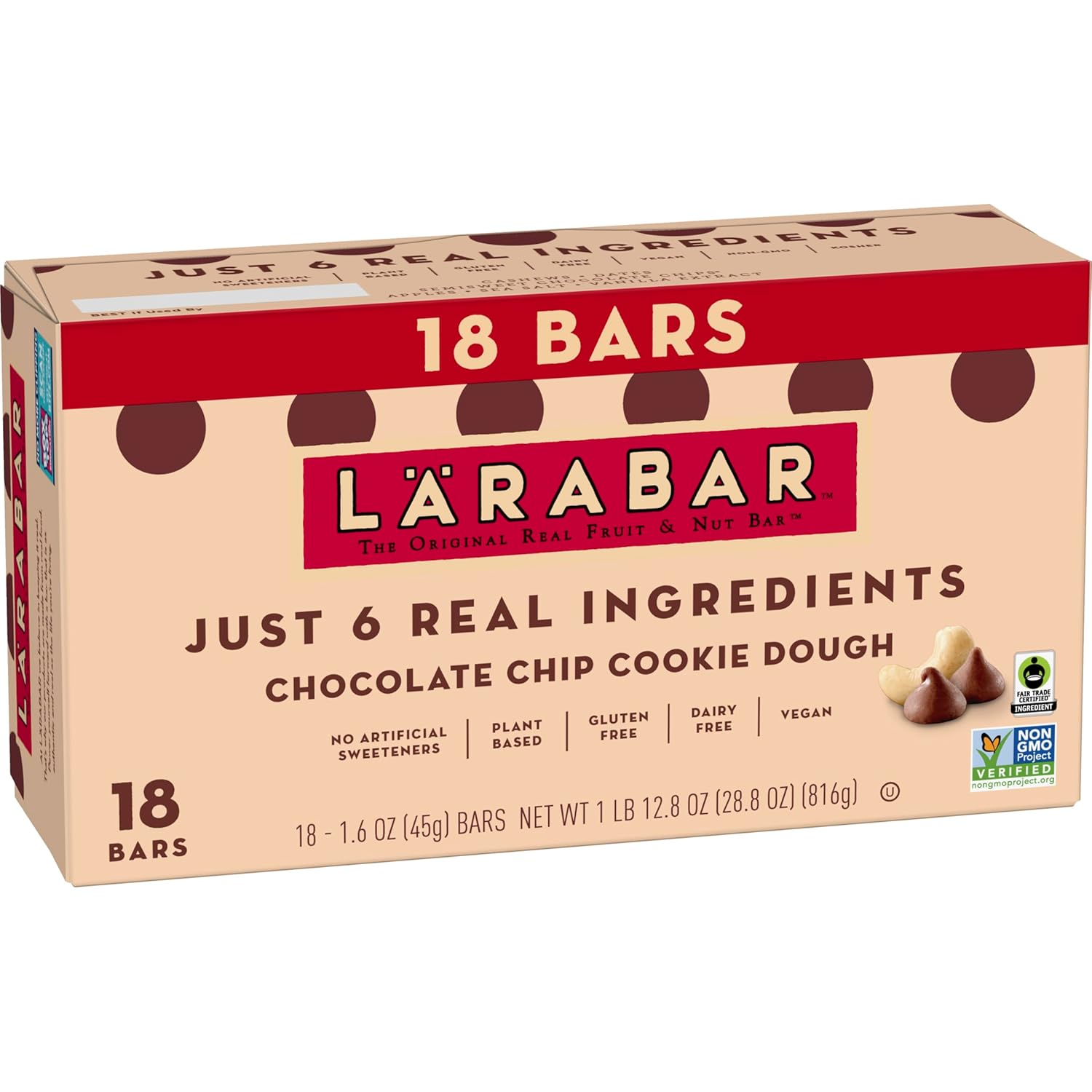 Larabar Chocolate Chip Cookie Dough, Gluten Free Fruit & Nut Bar, 18 Ct