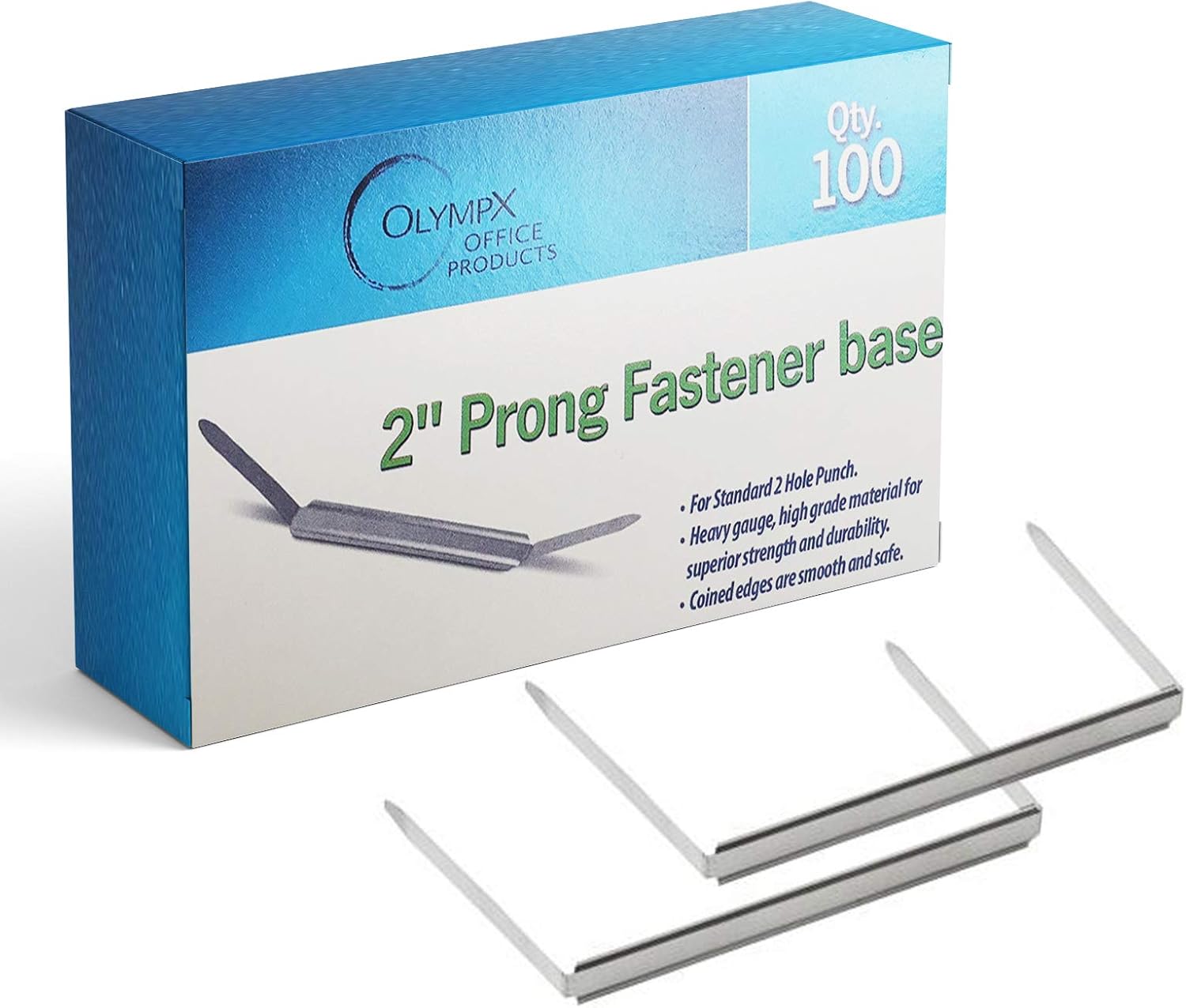 OLYMPX 100 Pcs of 2” Capacity Premium Metal Prong Paper Fastener Bases, 2.75 Inch Base for Paper File Clip Folder Accessories, Box of 100