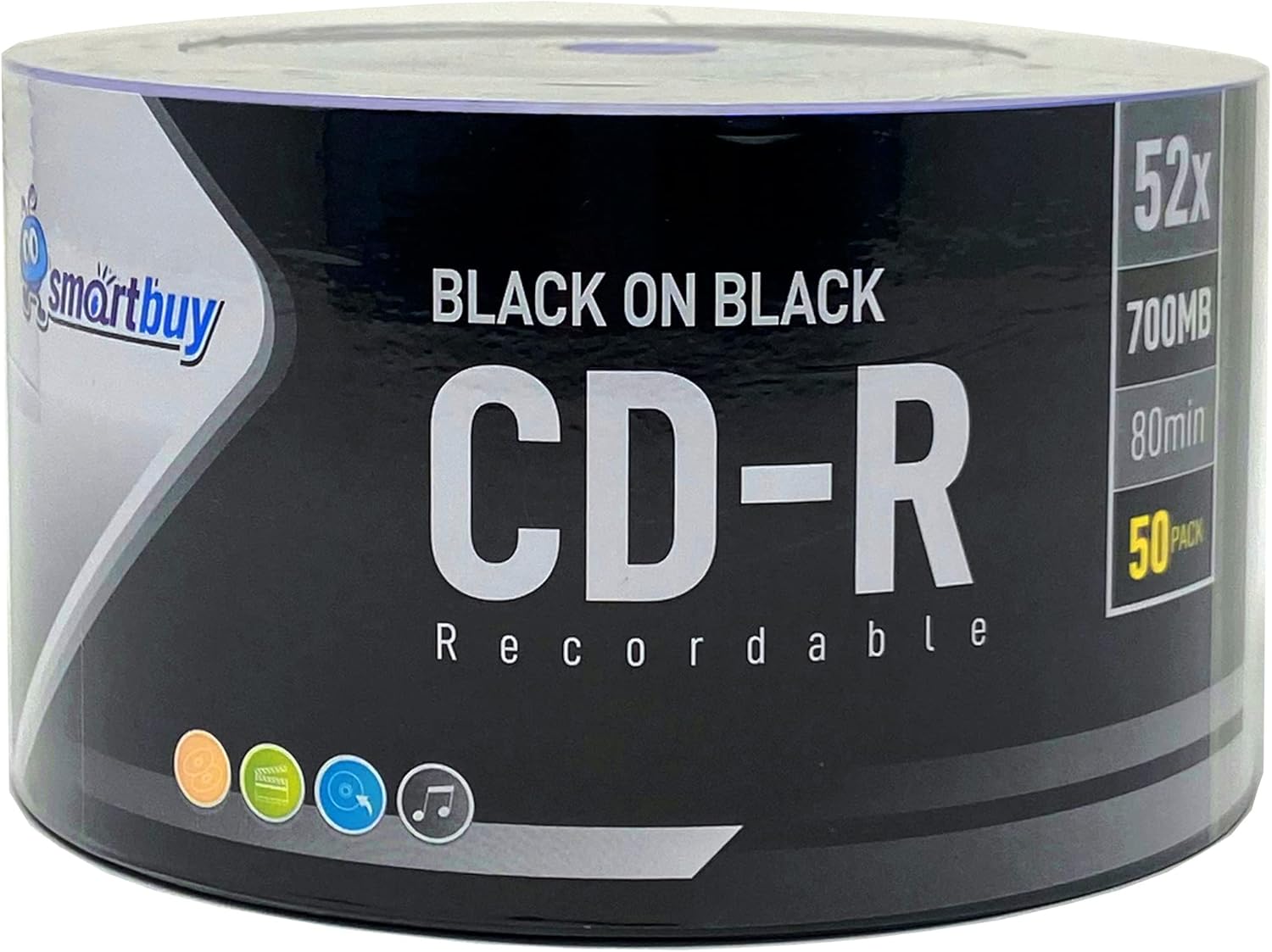 50 Pack Smartbuy CD-R 52X 700MB 80 Mins Double Side Black Vinyl Blank Recordable Disc