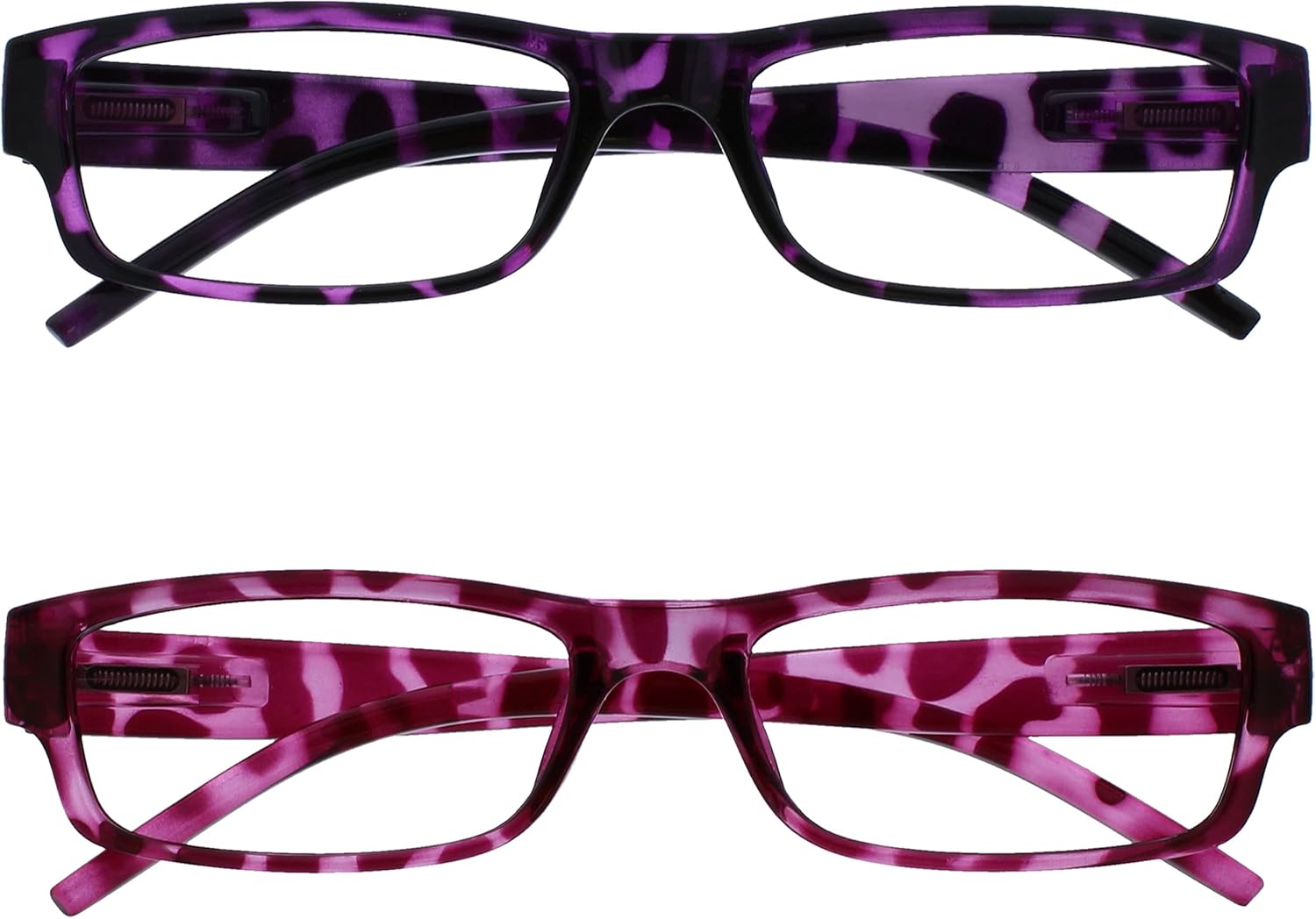 OPULIZE ACE Classic Reading Glasses for Women Men, Scratch Resistant, Narrow Frame with Spring Hinges, Purple/Pink +2.00 (Pack of 2)