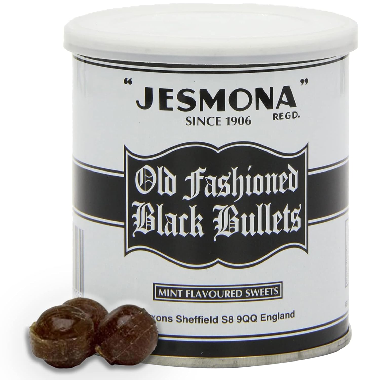 Jesmona Old Fashioned Black Bullets Mint Flavored Hard Candy | Hard Boiled British Sweet | Imported from the UK | Traditional Mint Balls | 8.82 Oz/250 g