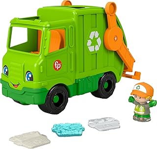 Fisher-Price Little People Toddler Toy Recycling Truck Musical Garbage Vehicle with Figure for Preschool Pretend Play Ages 1+ Years