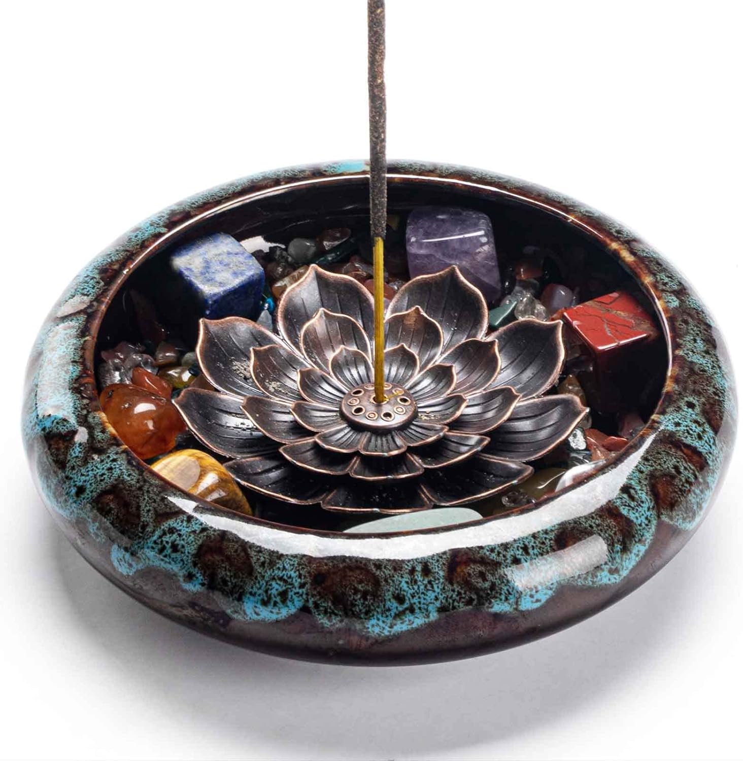 PIOSRTRR Incense Stick Holder-Crystal Lotus Incense Holder,Ceramic Incense Burner