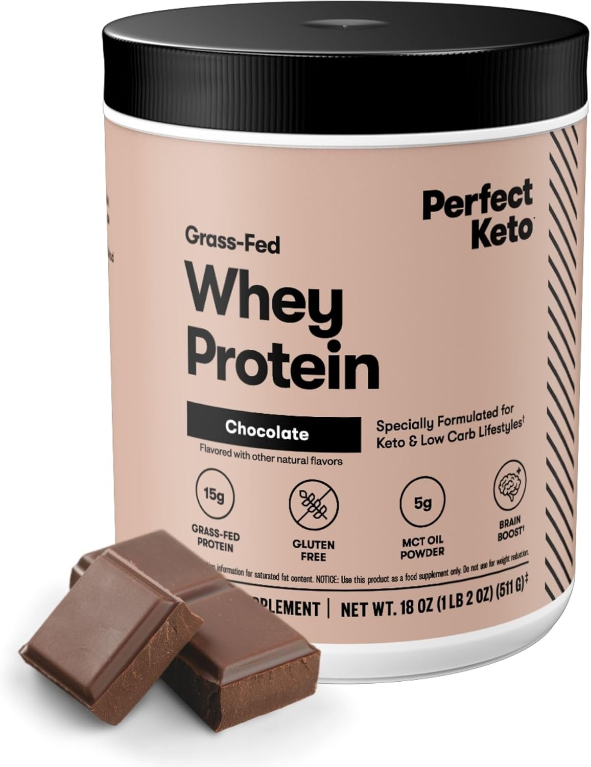 Perfect Keto Pure Whey Protein Powder Isolate Delicious 100% Grass Fed Meal Replacement Shake No Artificials, Gluten Free, Soy Free, Non-GMO (Chocolate)