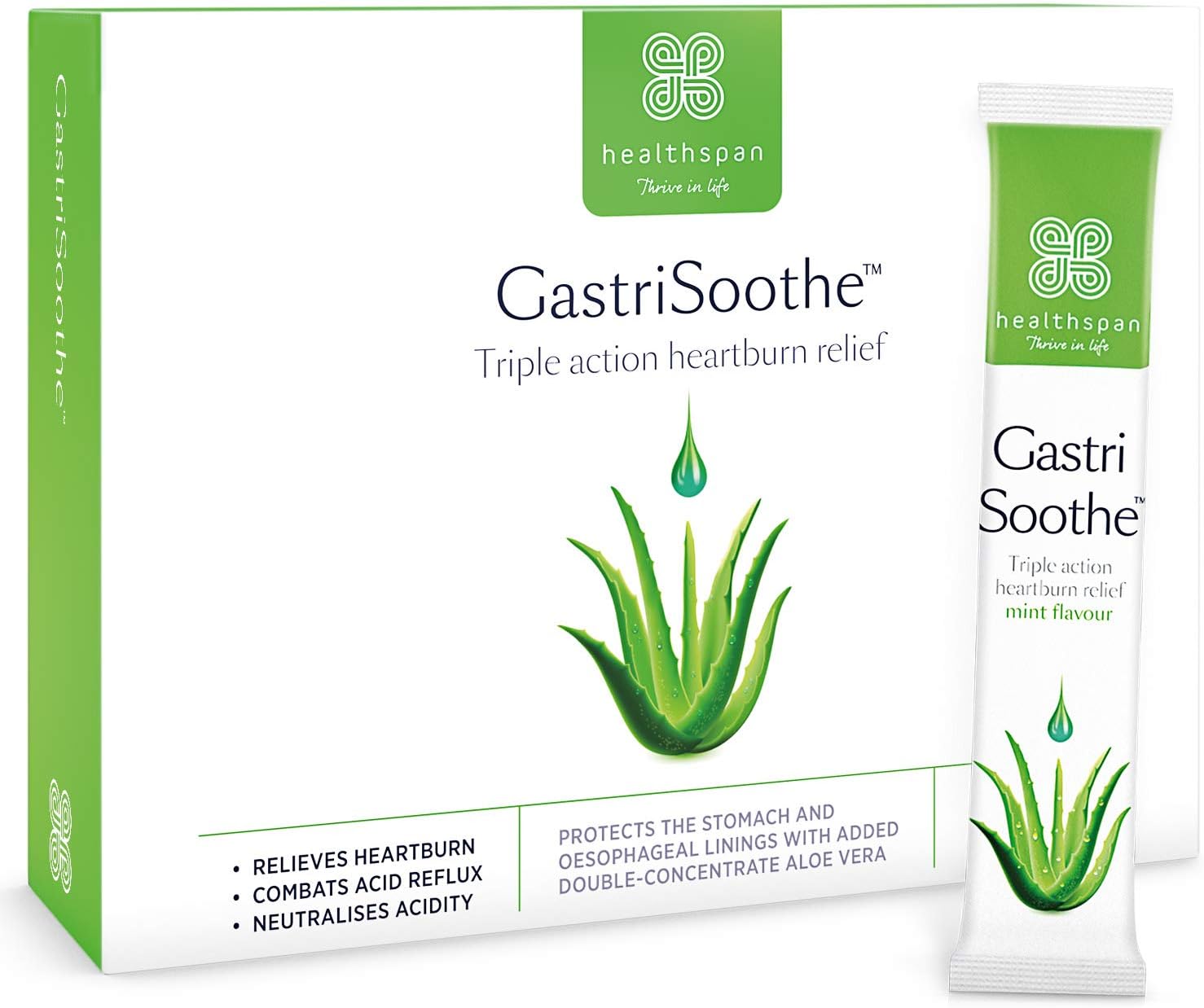 Healthspan Gastrisoothe Heartburn & Acid Reflux (24 Sachets) | Triple-Action Formula Soothes Stomach Lining, Fights Acid Reflux & Neutralises Acidity | Aloe Vera | Mint Flavour | Vegetarian
