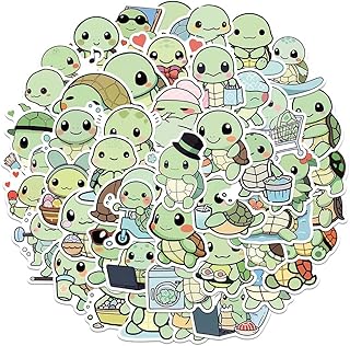 Cute Anime Turtle Waterproof Stickers for Kids Boys Girls, 50Pcs Kawaii Sea Turtle Vinyl Stickers Pack for Water Bottle,Laptop, Scrapbook, Skateboard, Tortoise Animals Party Favors