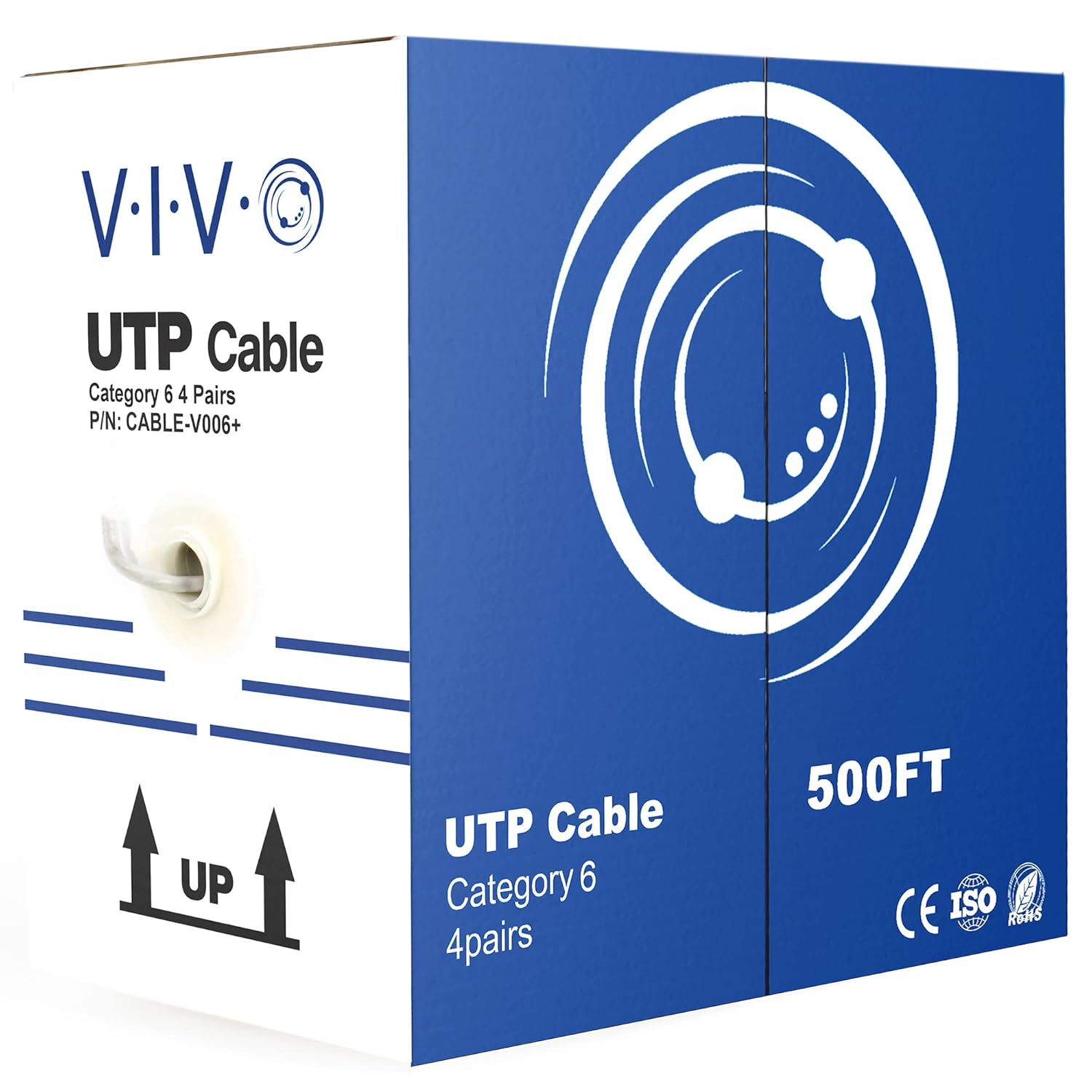 VIVO 500ft Bulk Cat6, CCA Ethernet Cable, 23 AWG, UTP Pull Box, Cat-6 Wire, Indoor, Network Installations, Gray, CABLE-V006