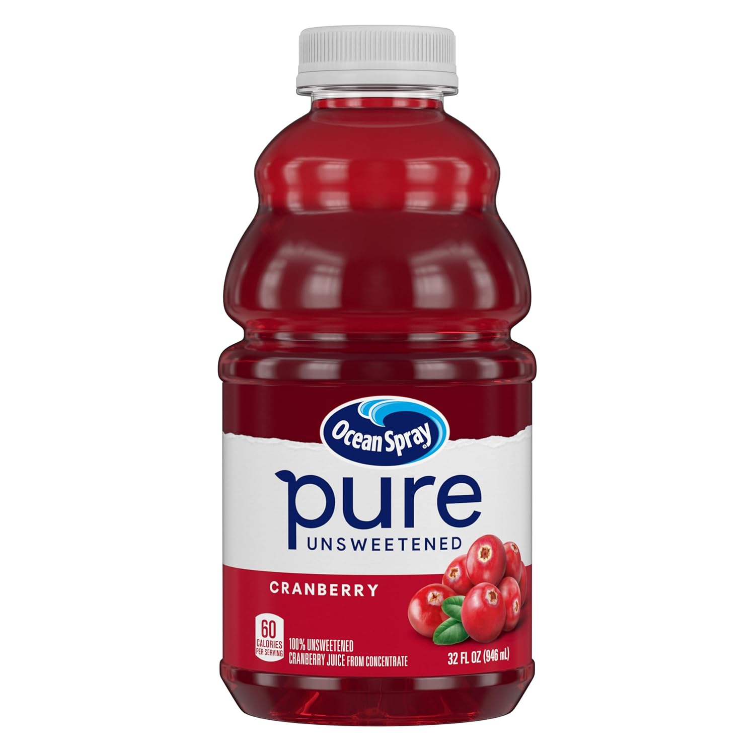 Ocean Spray® Pure Unsweetened Cranberry, 100% Cranberry Juice From Concentrate, 32 Fl Oz Bottle (Pack of 1)