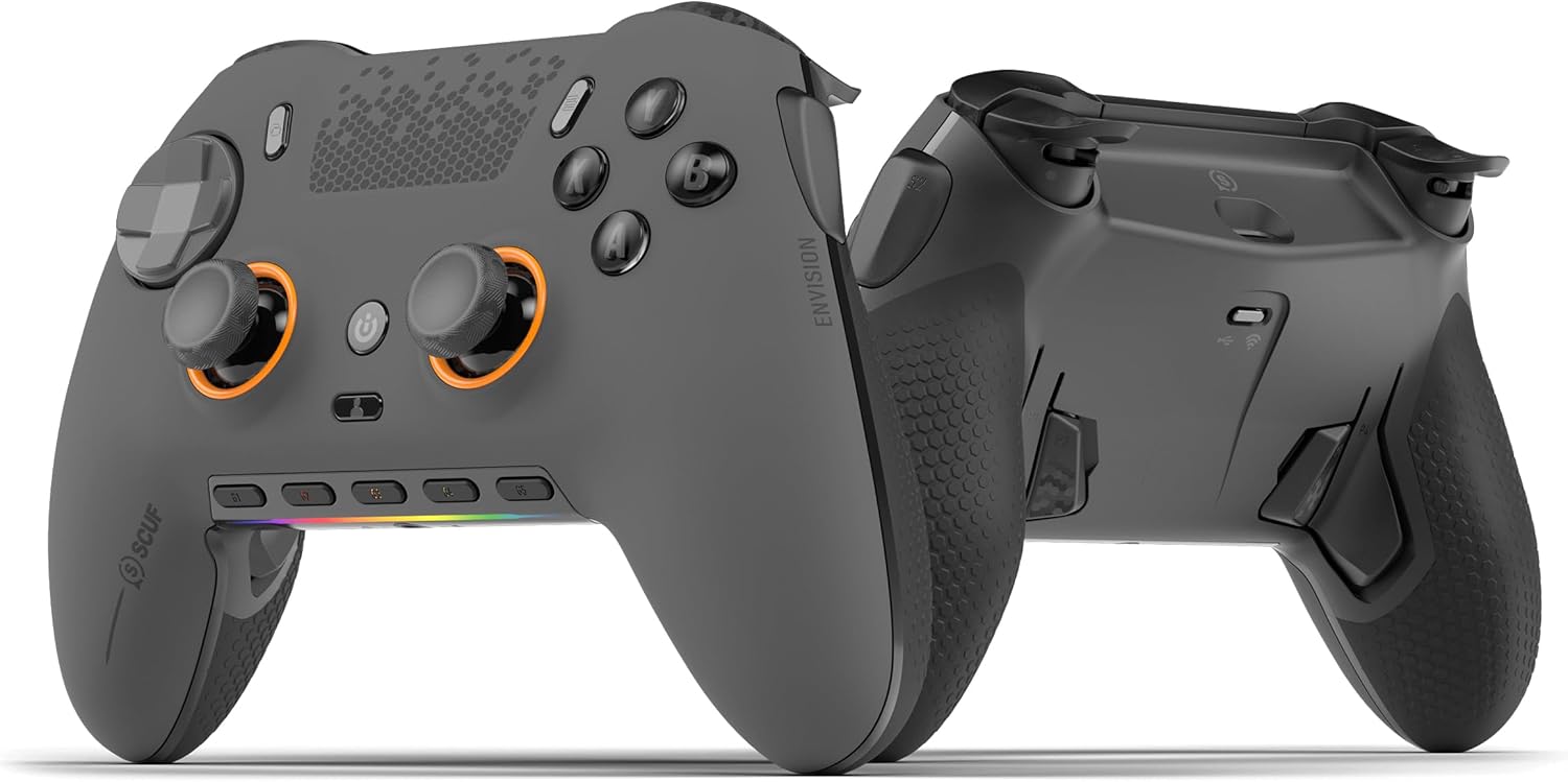 SCUF ENVISION PRO Wireless PC Only Gaming Controller - Five Remappable G-Keys - Remappable Back Paddles - Instant Triggers - iCUE Compatible - Steel Grey