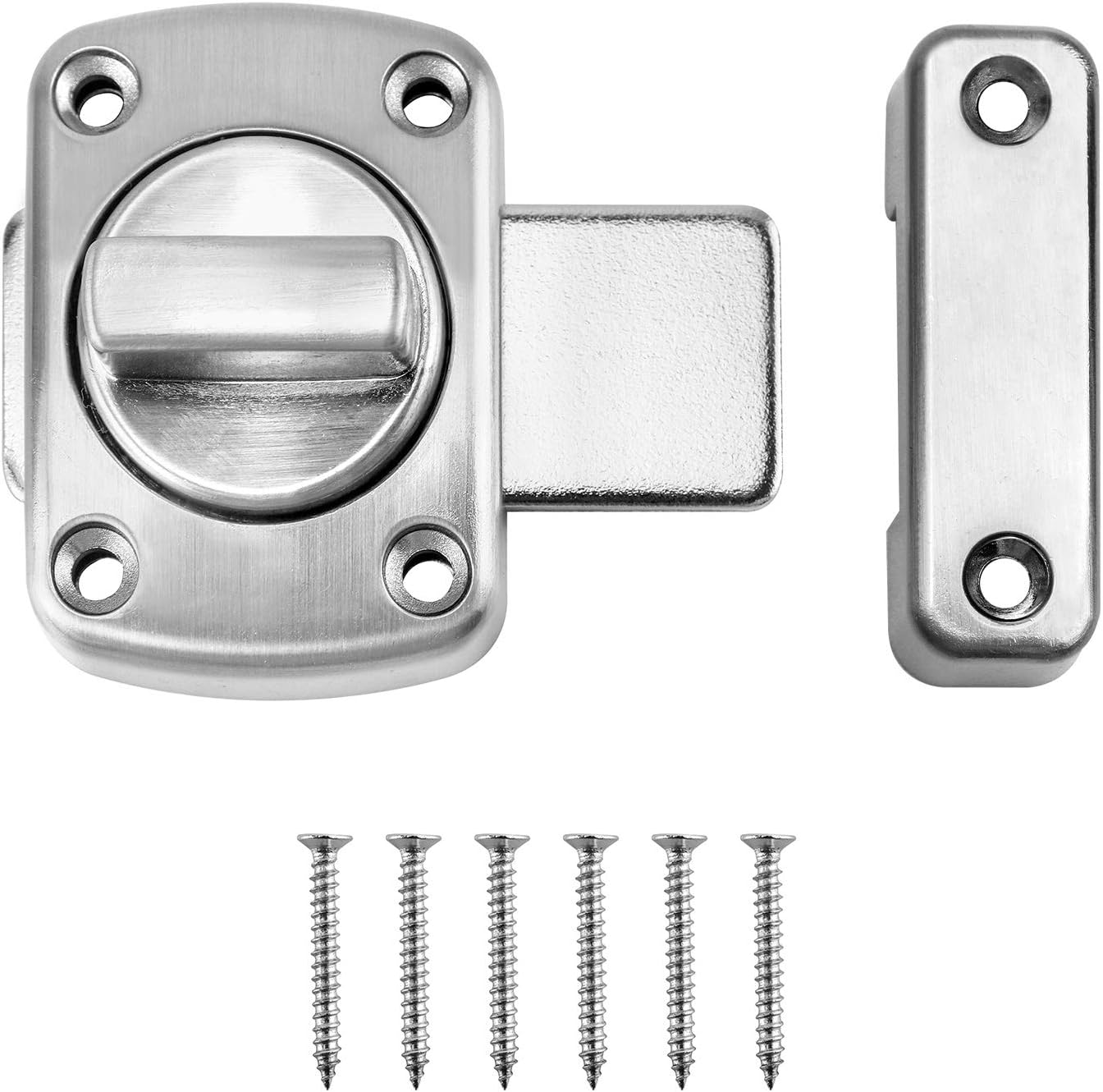 QWORK® Rotate Bolt Latch Lock Stainless Steel Gate Bathroom Door Lock, Applicable to Various Doors, Silver