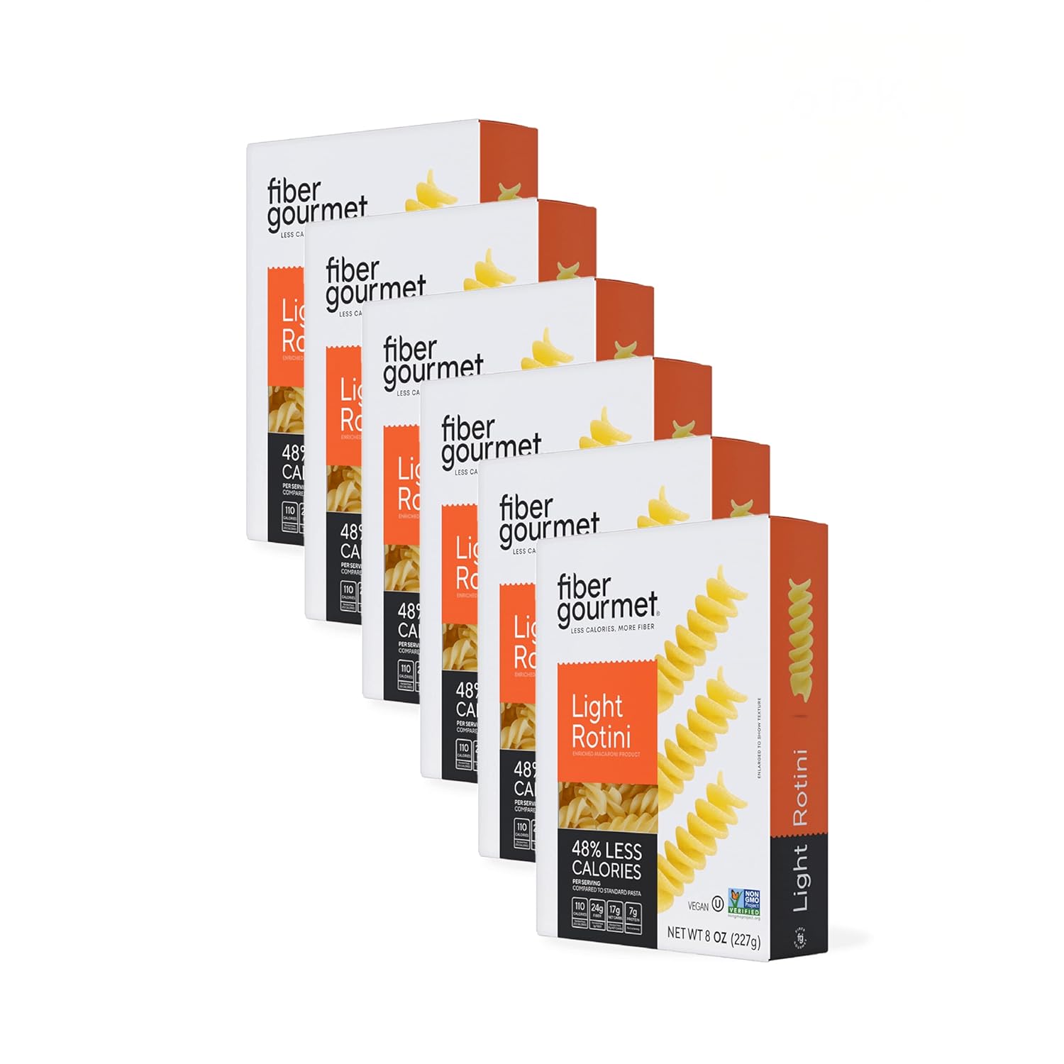 Fiber Gourmet Light Rotini Pasta – Low Carb, High Fiber, Low Calorie, Non-GMO, Healthy, Made in Italy – Kosher Certified Rotini Pasta – 8 oz Box – Pack of 6