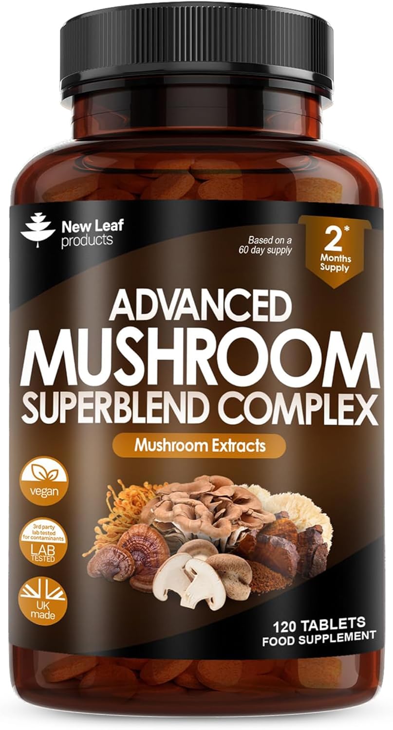 Mushroom Complex - Lions Mane Mushroom Cordyceps Mushroom Chaga Mushroom Reishi Mushroom Shiitake and Maitake Mushroom Blend - High Potency Mushroom Supplement - Made in The UK Made in The UK