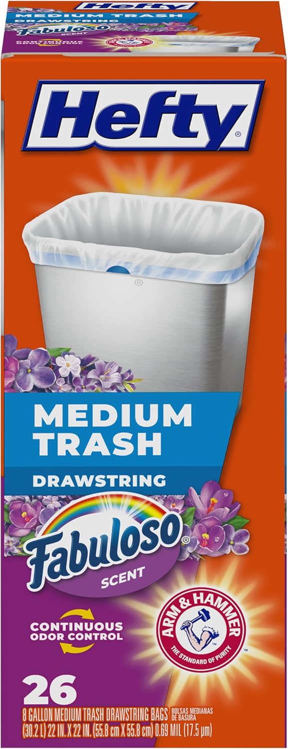 Hefty Medium Trash Bags, Fabuloso Scent, 8 Gallon, 26 Count