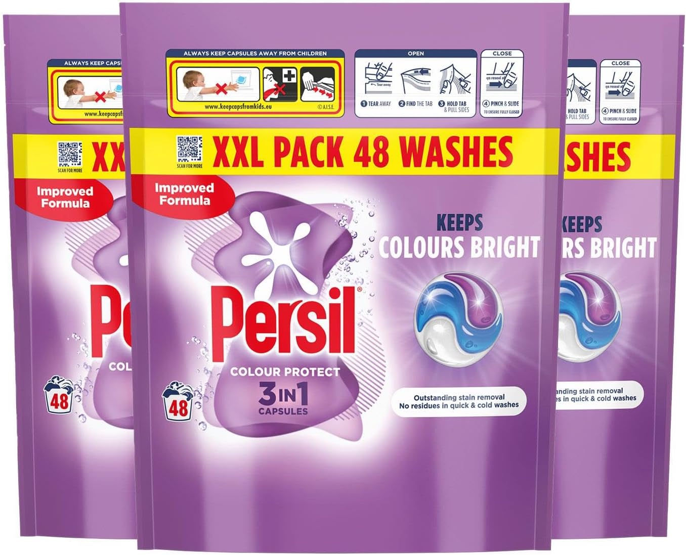 Persil Colour 3 in 1 Laundry Washing Detergent Capsules 48 washes - Pack of 3