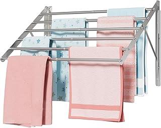 JAUREE Wall Mounted Clothes Drying Rack, Laundry Drying Rack Stainless Steel, Wall Drying Rack Clothing Foldable with 6 Drying Rods, Space Saving Wall Clothes Dryer Rack