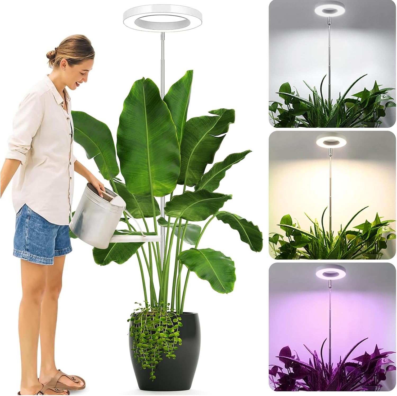 SIYOMG Grow Lights for Indoor Plants 72 LEDs Full Spectrum Led Grow Light 10 Brightness Settings, 3 Light Modes, Auto On/Off Timer, 30~160CM Height Adjustable, Ideal for Large Plants