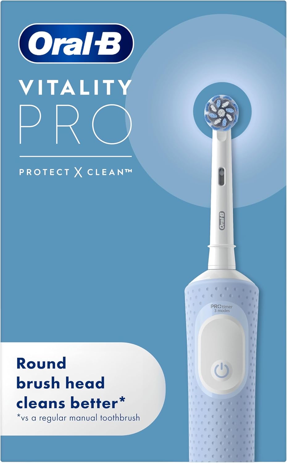 Oral-B Vitality Pro Electric Toothbrushes Adults, Oral B Electric Toothbrush, 1 Handle, 2 Toothbrush Heads, 3 Brushing Modes Including Sensitive Plus, Rechargeable Toothbrush, 2 Pin UK Plug, Blue