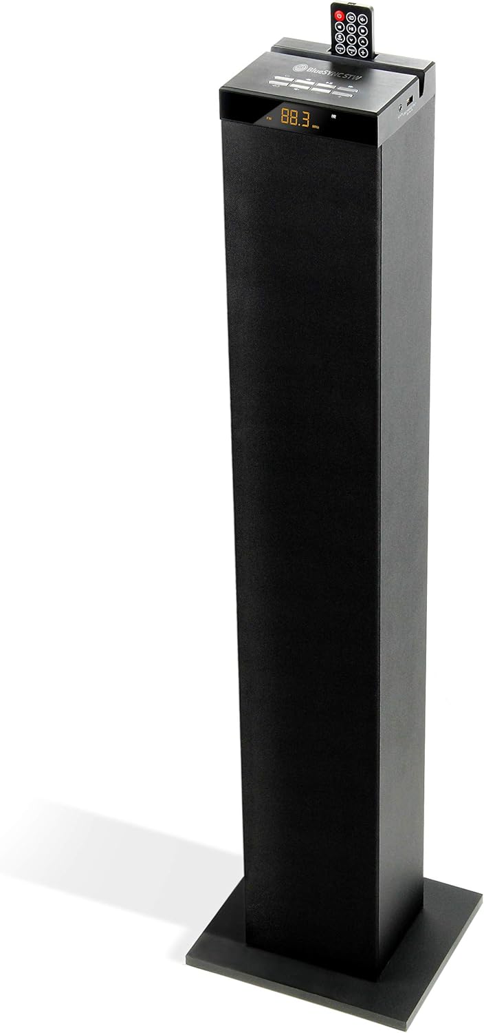 GOgroove Bluetooth Tower Speaker with Subwoofer Built in - Floorstanding Home Speaker with Powerful Bass and Dual Drivers, 120W Peak Power, MP3 3.5mm Aux, USB 2.0 Port Flash Drive, FM Radio (Single)