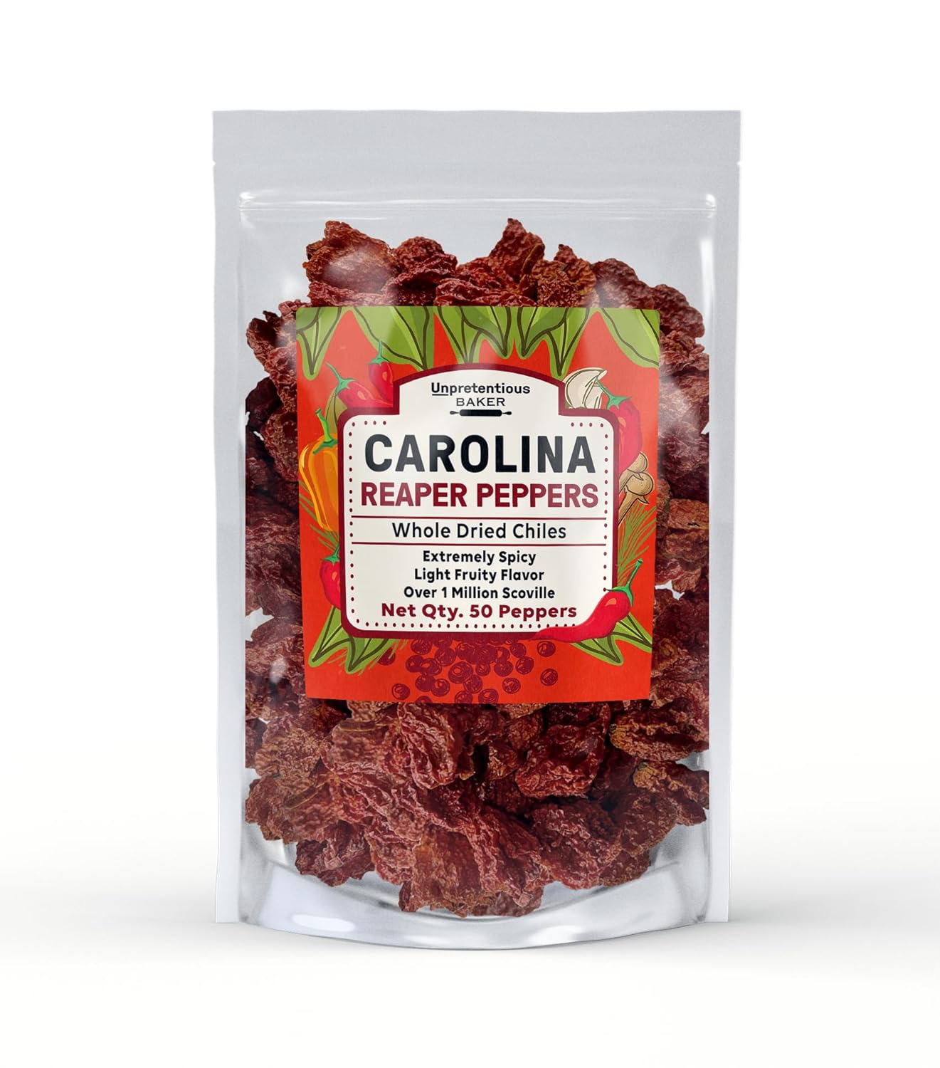Unpretentious Whole Dried Carolina Reaper Chiles, Extremely Spicy Chiles, Hot Sauce (50 Count)